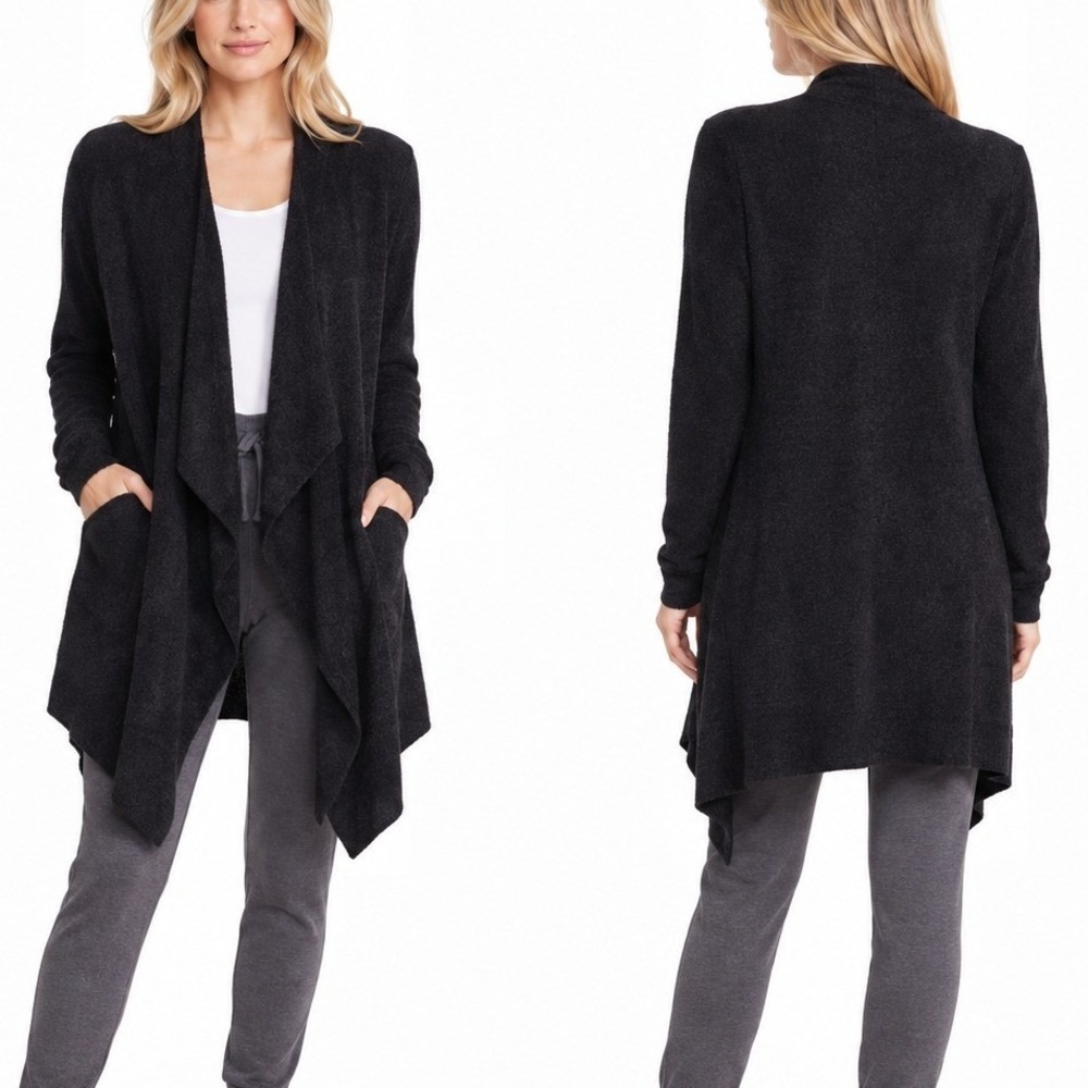 BAREFOOT DREAMS CozyChic Lite Island Wrap Cardigan in Carbon Black. Size S/M